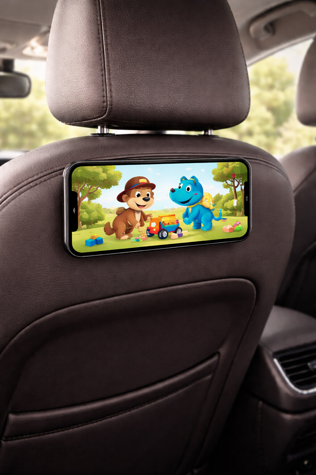 Tablette fixée sur un appui-tête de voiture